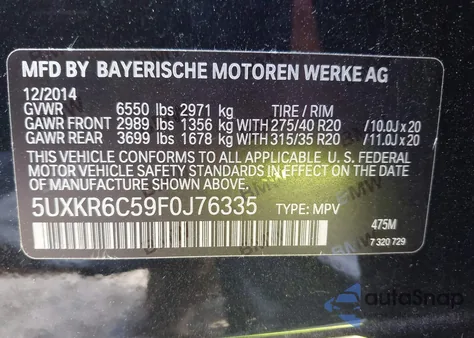 2015 BMW X5 xDrive50I from USA, damaged, VIN 5UXKR6C59F0J76335